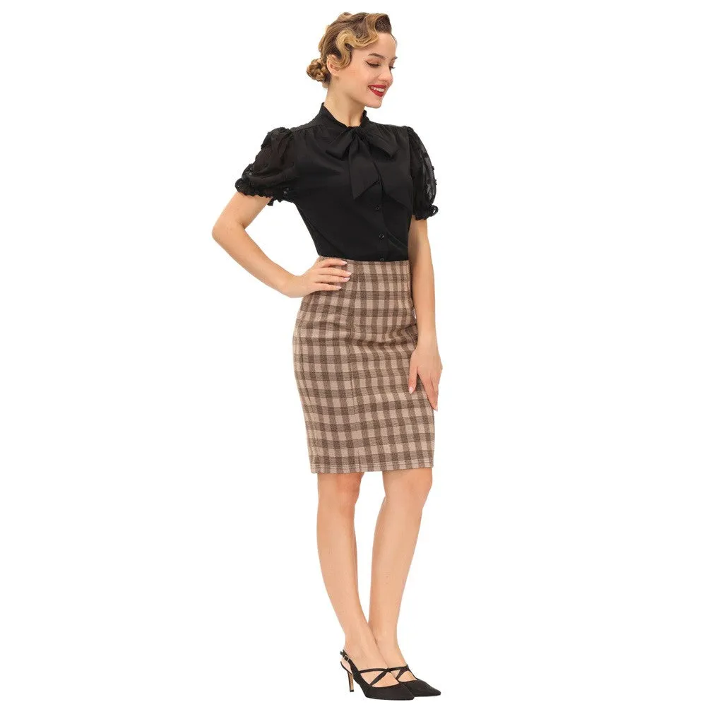 Bow-Knot Decorated Shirt Short Sleeve Stand Collar Tops
