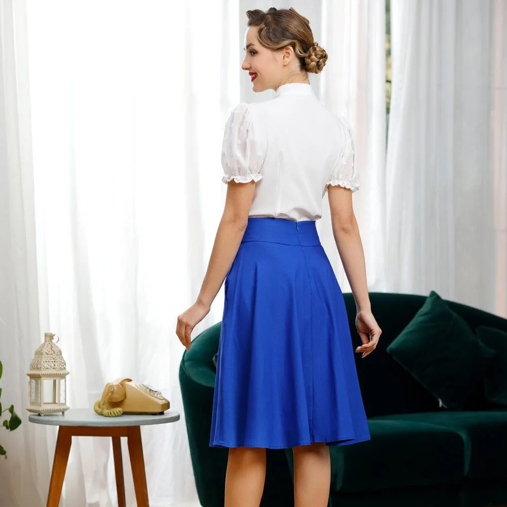 Bow-Knot Decorated Shirt Short Sleeve Stand Collar Tops