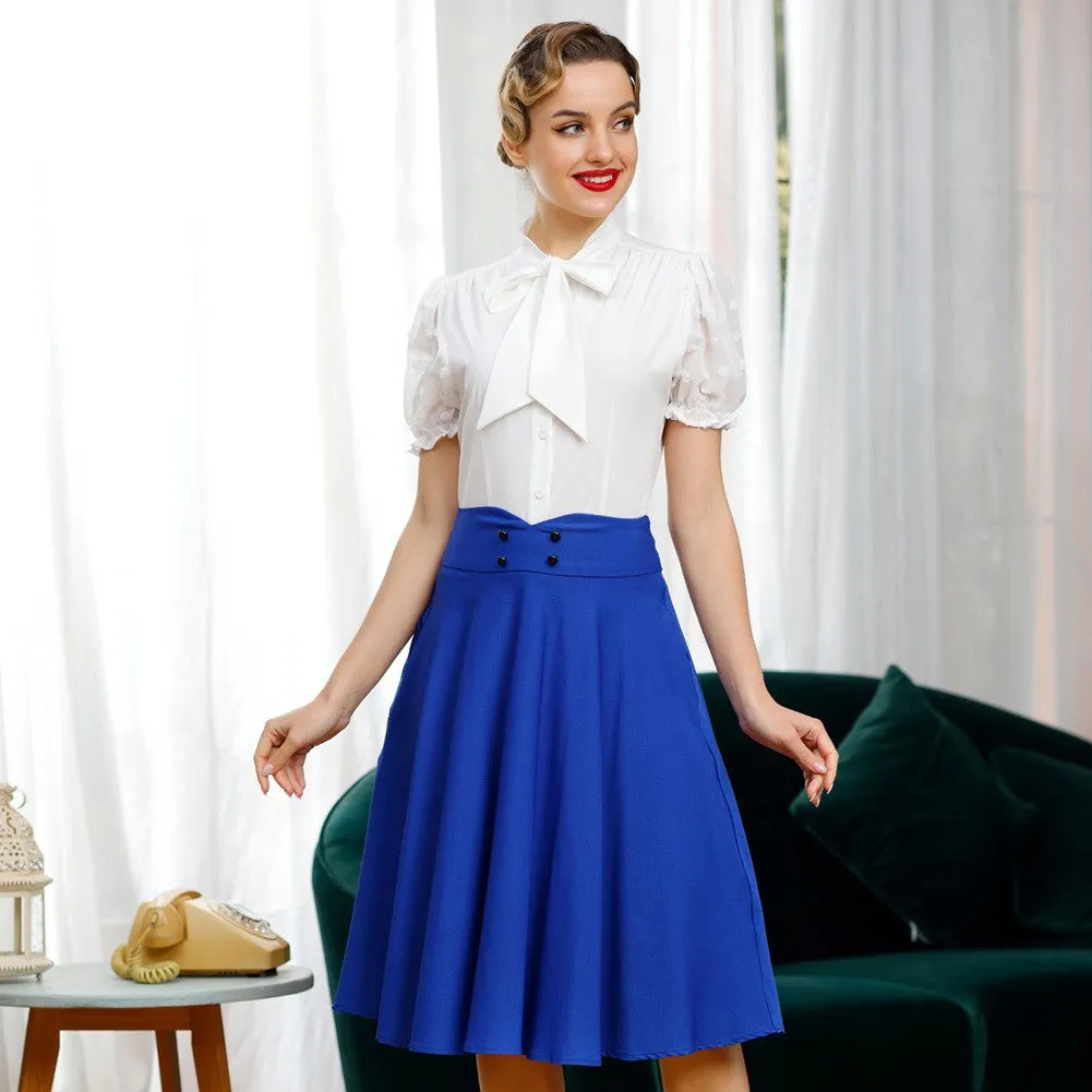 Bow-Knot Decorated Shirt Short Sleeve Stand Collar Tops