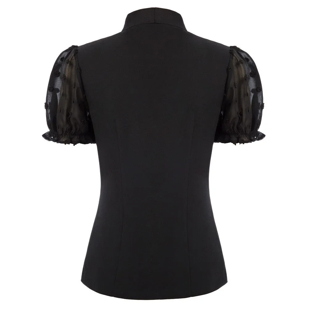 Bow-Knot Decorated Shirt Short Sleeve Stand Collar Tops