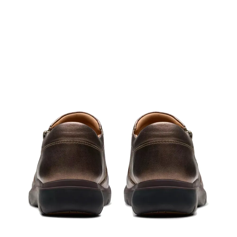 Clarks Women's Certina Pure Leather Side Zip Slip On in Antique Brown Bronze