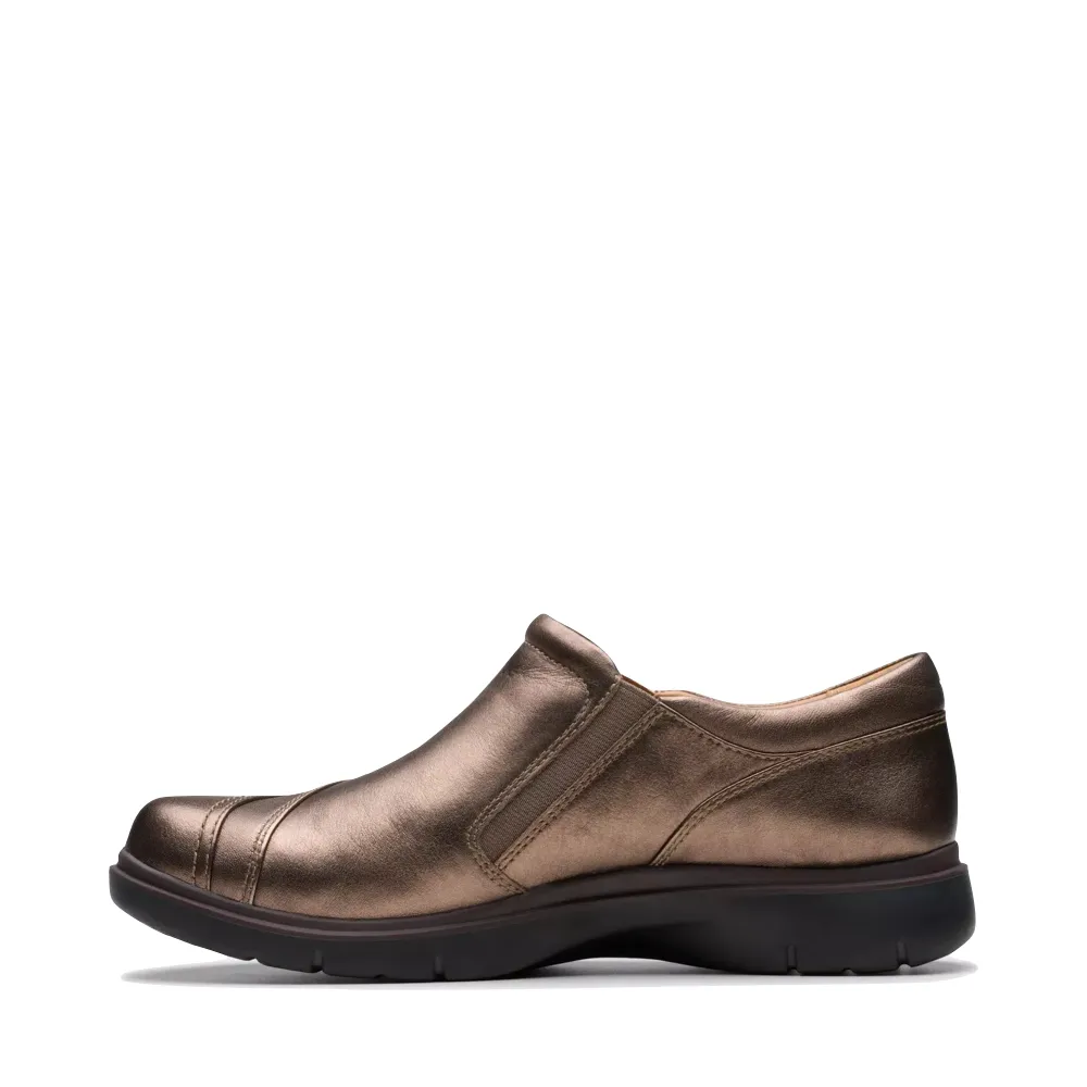 Clarks Women's Certina Pure Leather Side Zip Slip On in Antique Brown Bronze