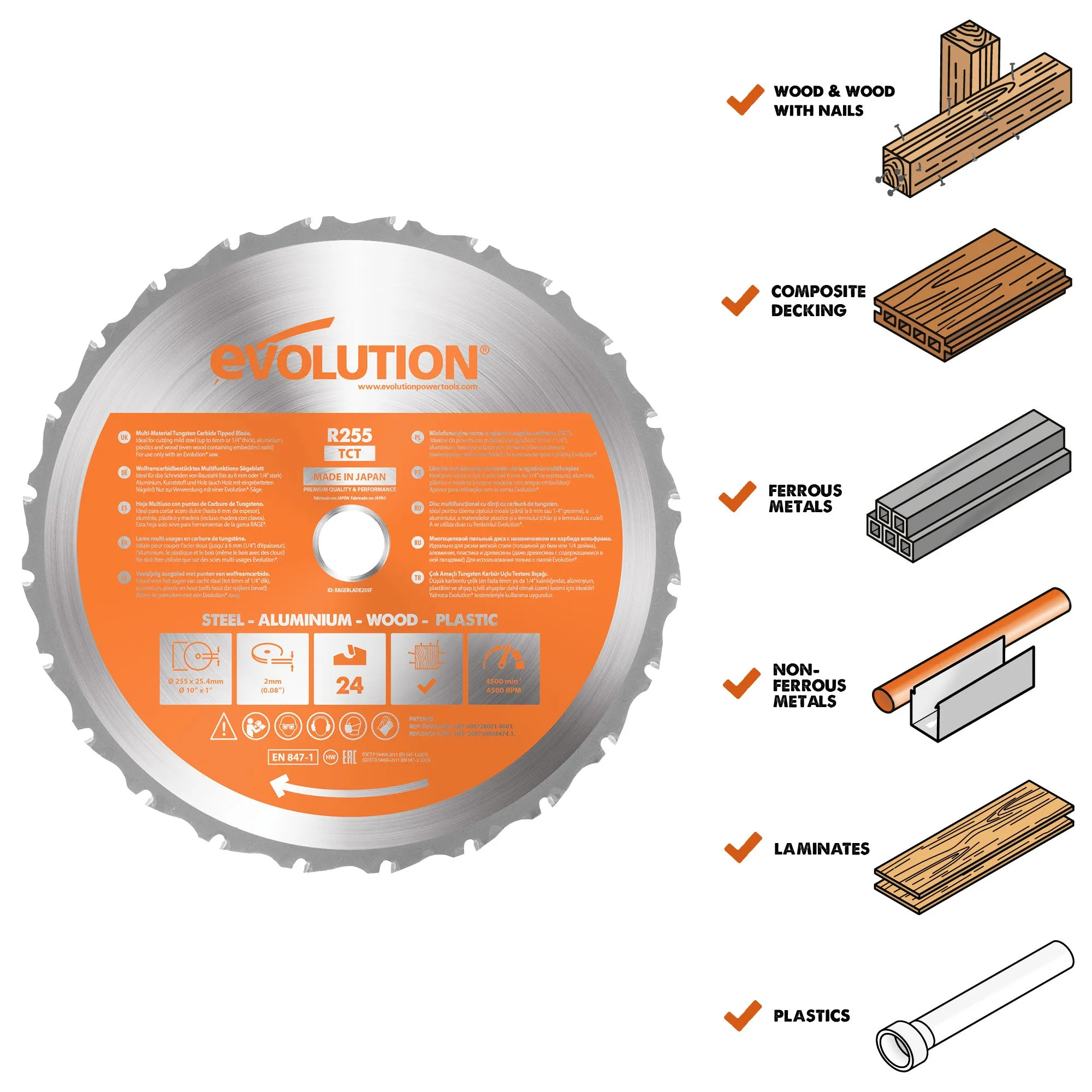 Evolution RAGE255BLADE | 10 in. | 28T | 1 in. Arbor | Multi-Material TCT Blade