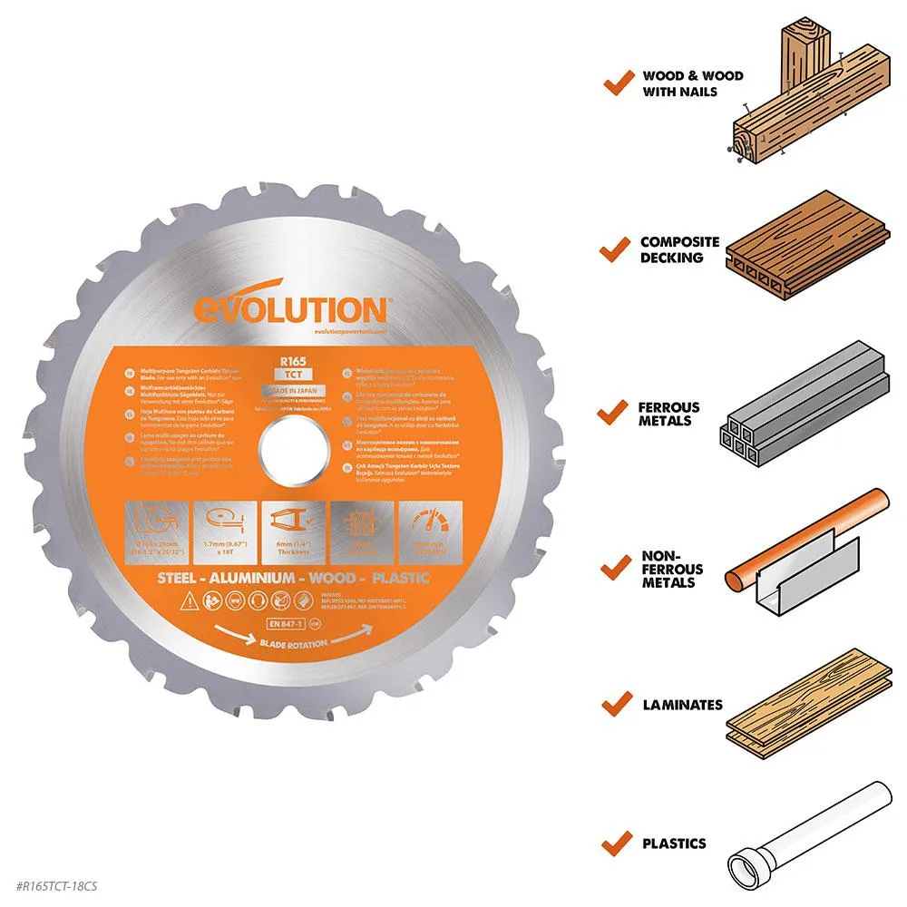 Evolution RAGEBLADE165MULTI | 6-1/2 in. | 18T | 20mm Arbor | Multi-Material TCT Blade