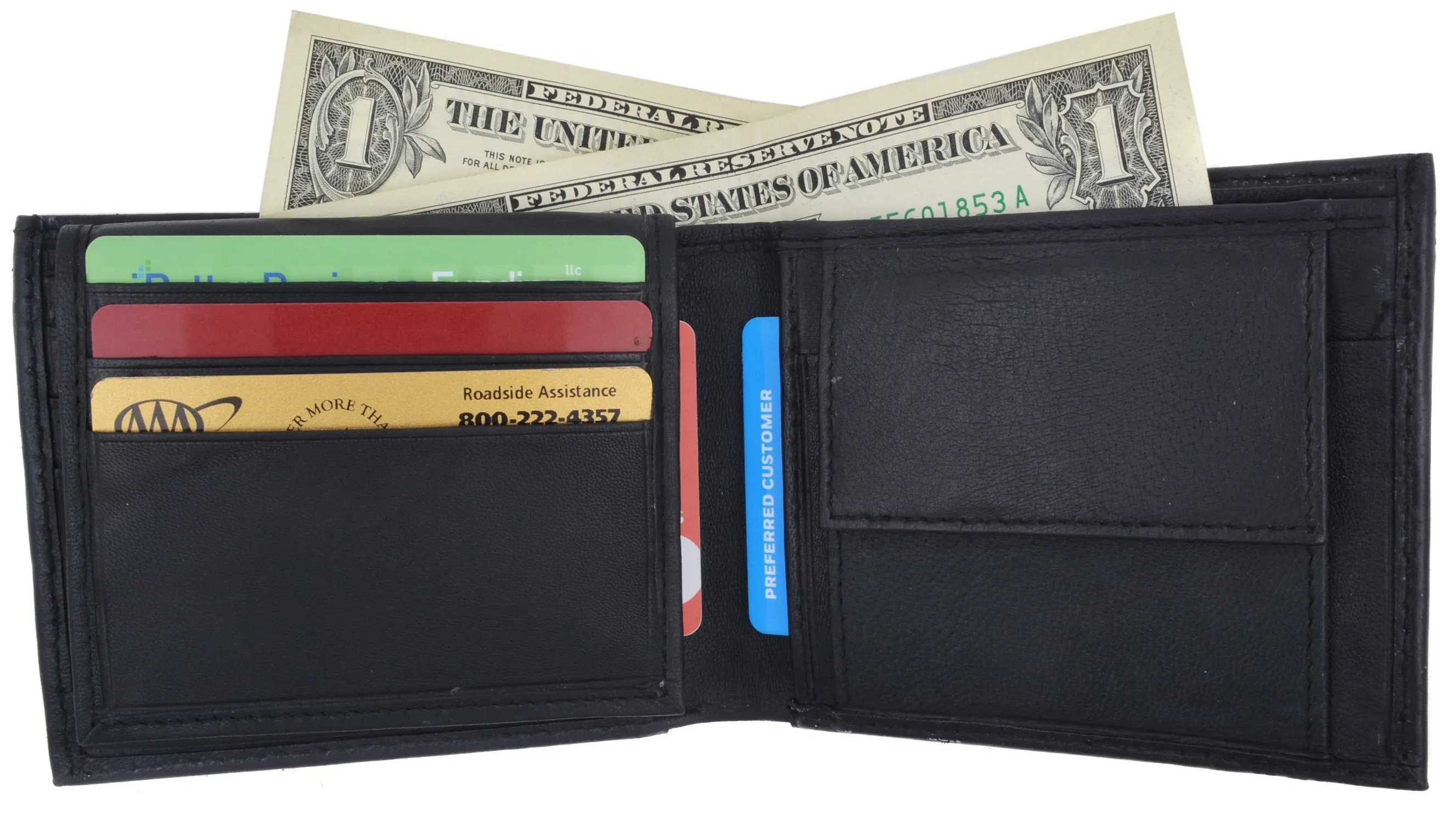 Mens Premium Leather Wallet Lamb Bifold W Coin Pouch P59