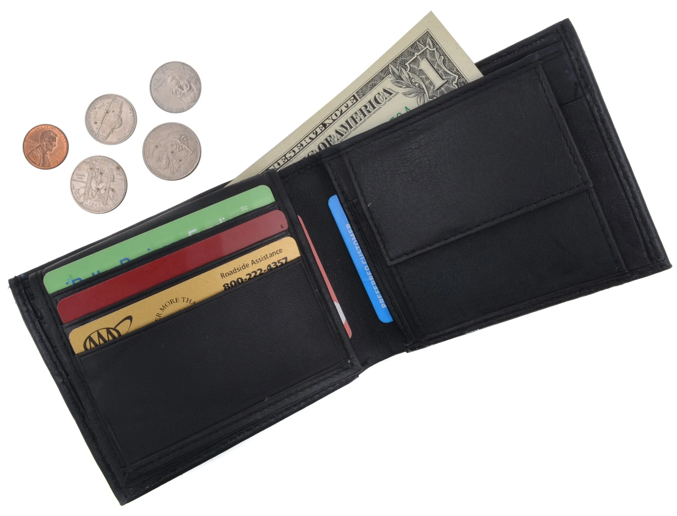 Mens Premium Leather Wallet Lamb Bifold W Coin Pouch P59