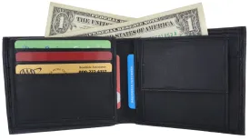 Mens Premium Leather Wallet Lamb Bifold W Coin Pouch P59