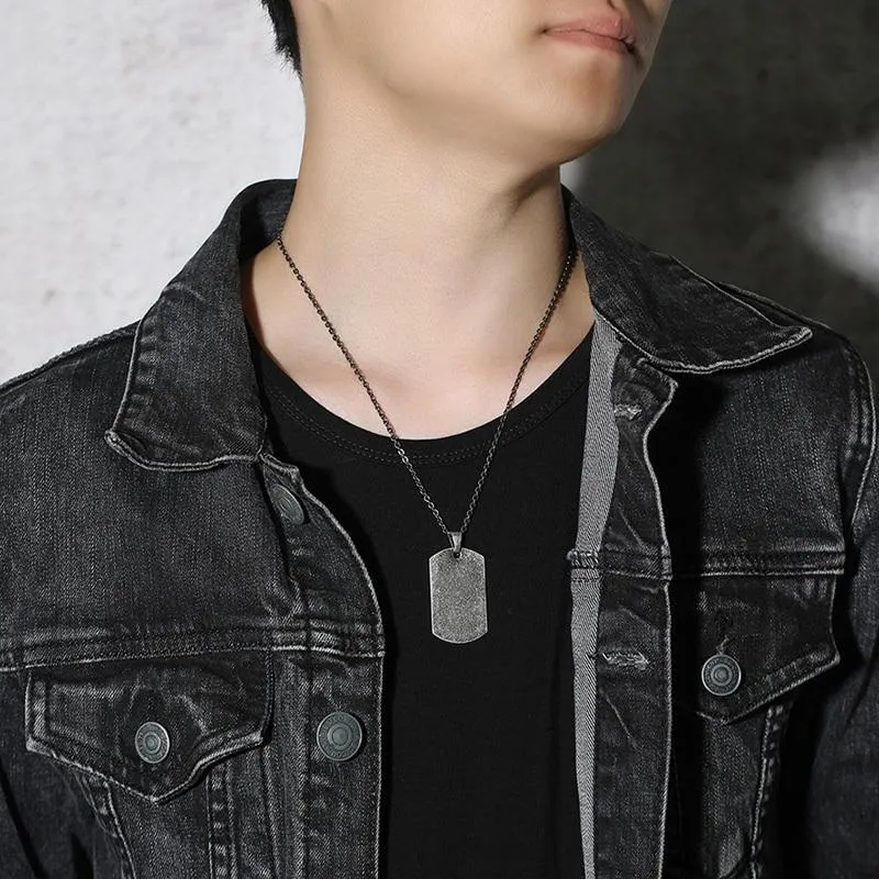 Retro Silver 20" Dog Tag Necklace