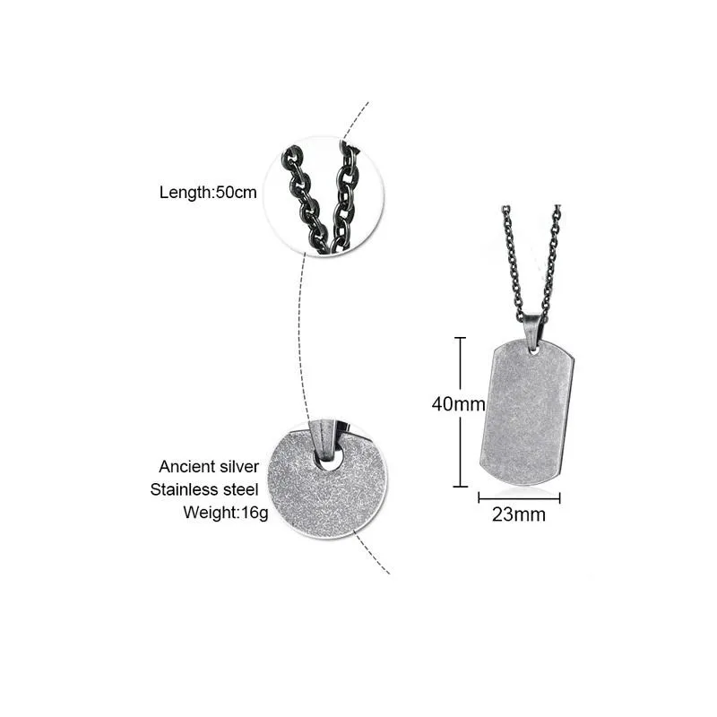 Retro Silver 20" Dog Tag Necklace