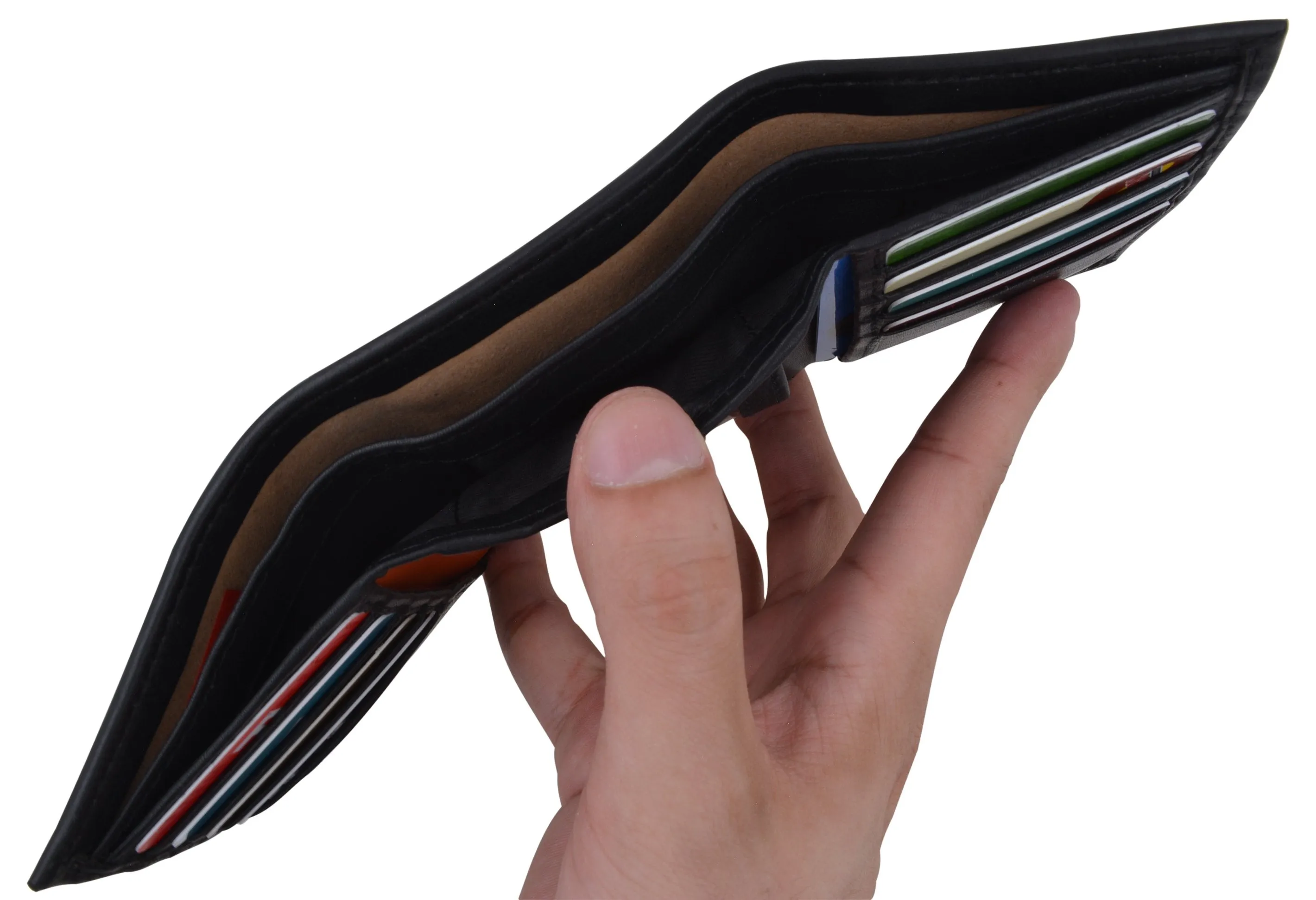 RFID Blocking Premium Leather Black Classic Trifold Credit Card ID Wallet Box RFID520055