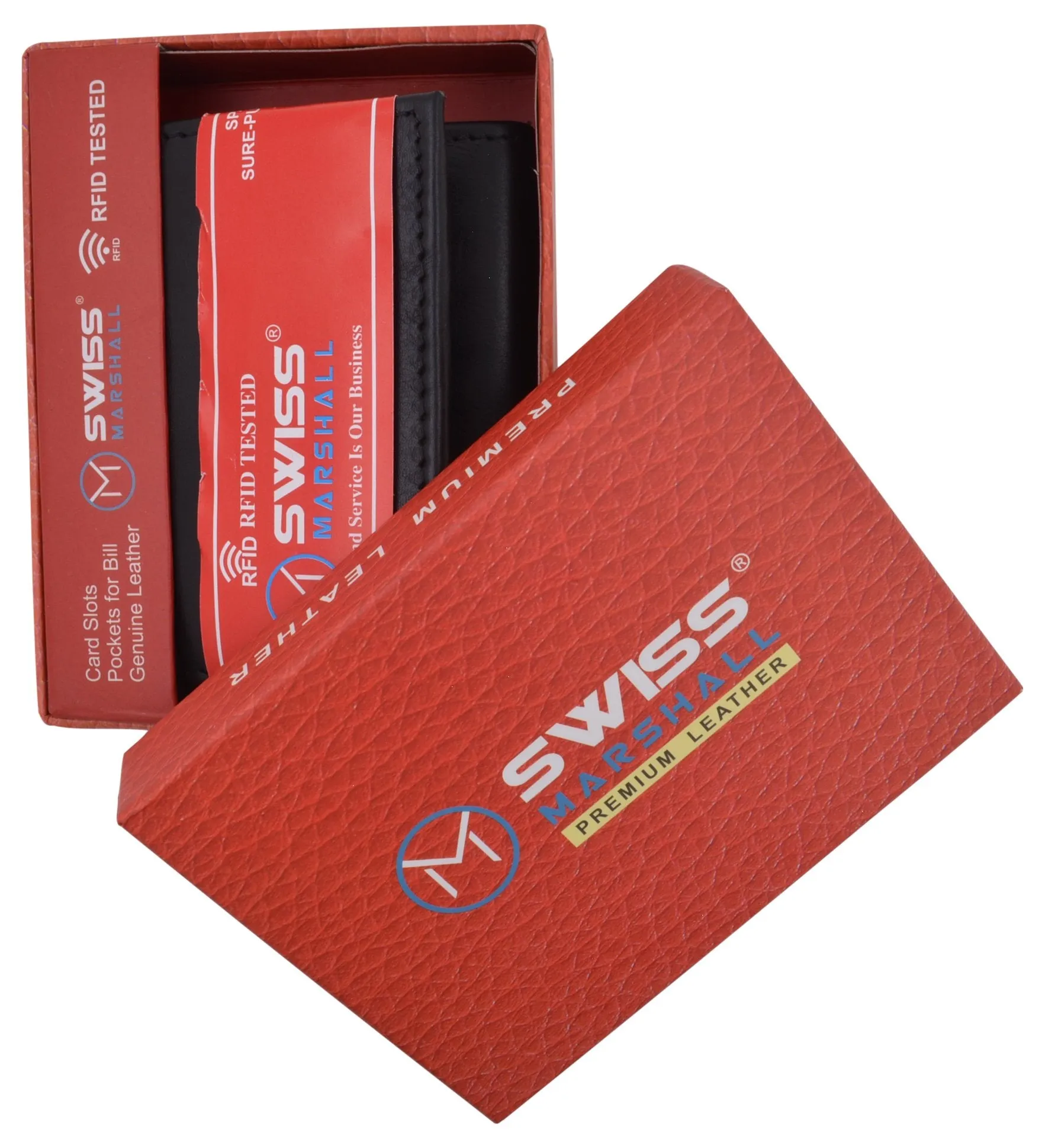 RFID Blocking Premium Leather Black Classic Trifold Credit Card ID Wallet Box RFID520055