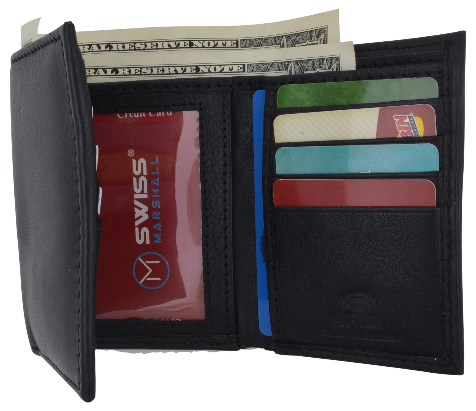 RFID Blocking Premium Leather Black Classic Trifold Credit Card ID Wallet Box RFID520055