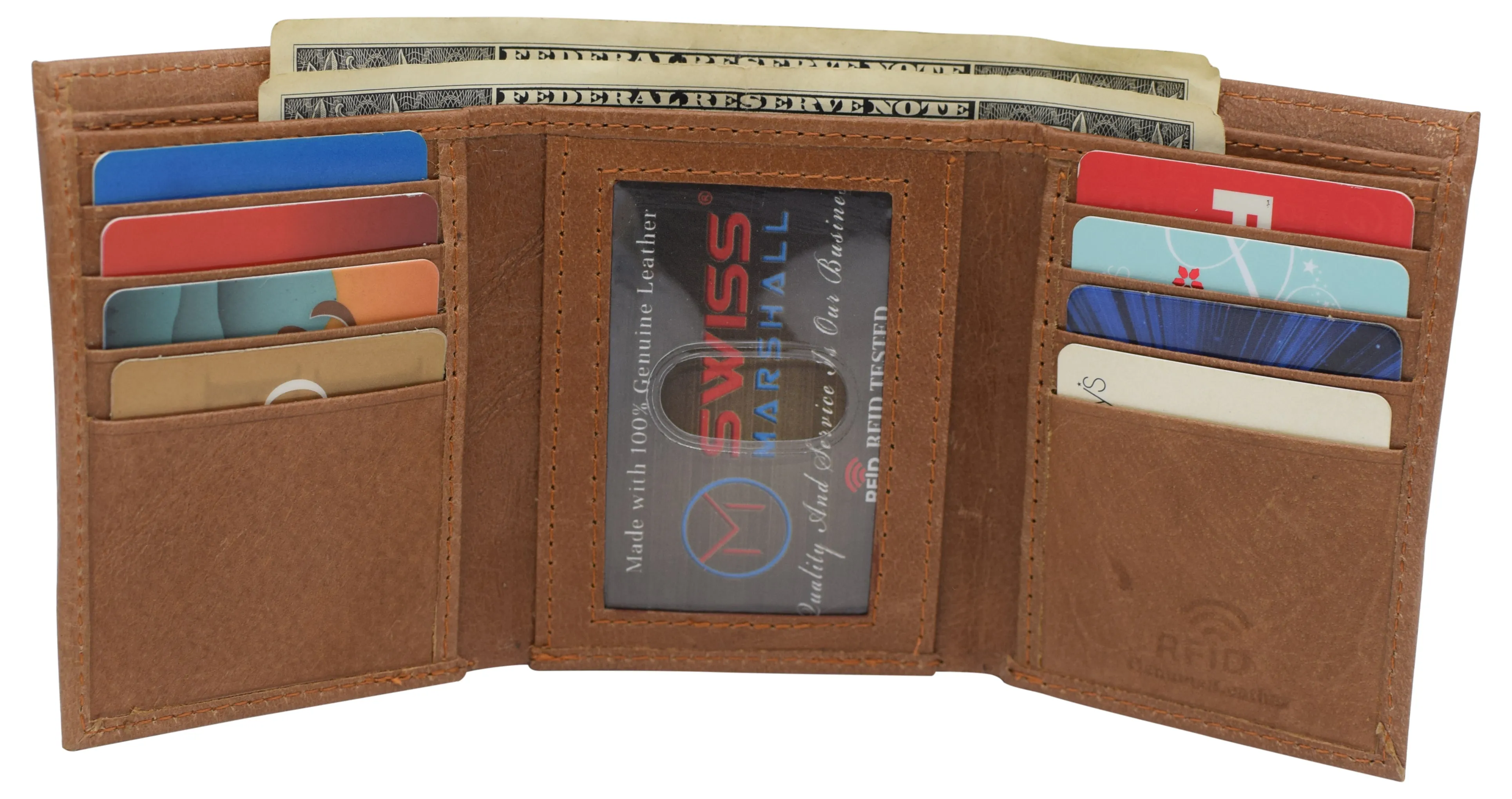 RFID Blocking Premium Leather Black Classic Trifold Credit Card ID Wallet Box RFID520055