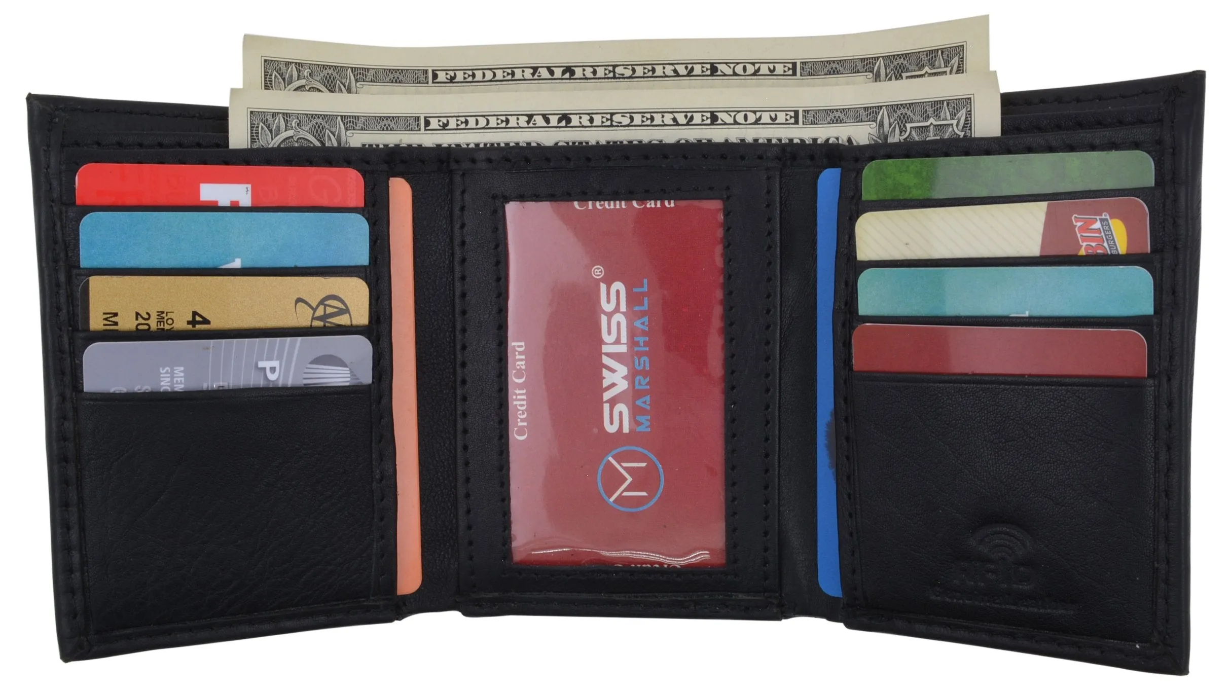 RFID Blocking Premium Leather Black Classic Trifold Credit Card ID Wallet Box RFID520055