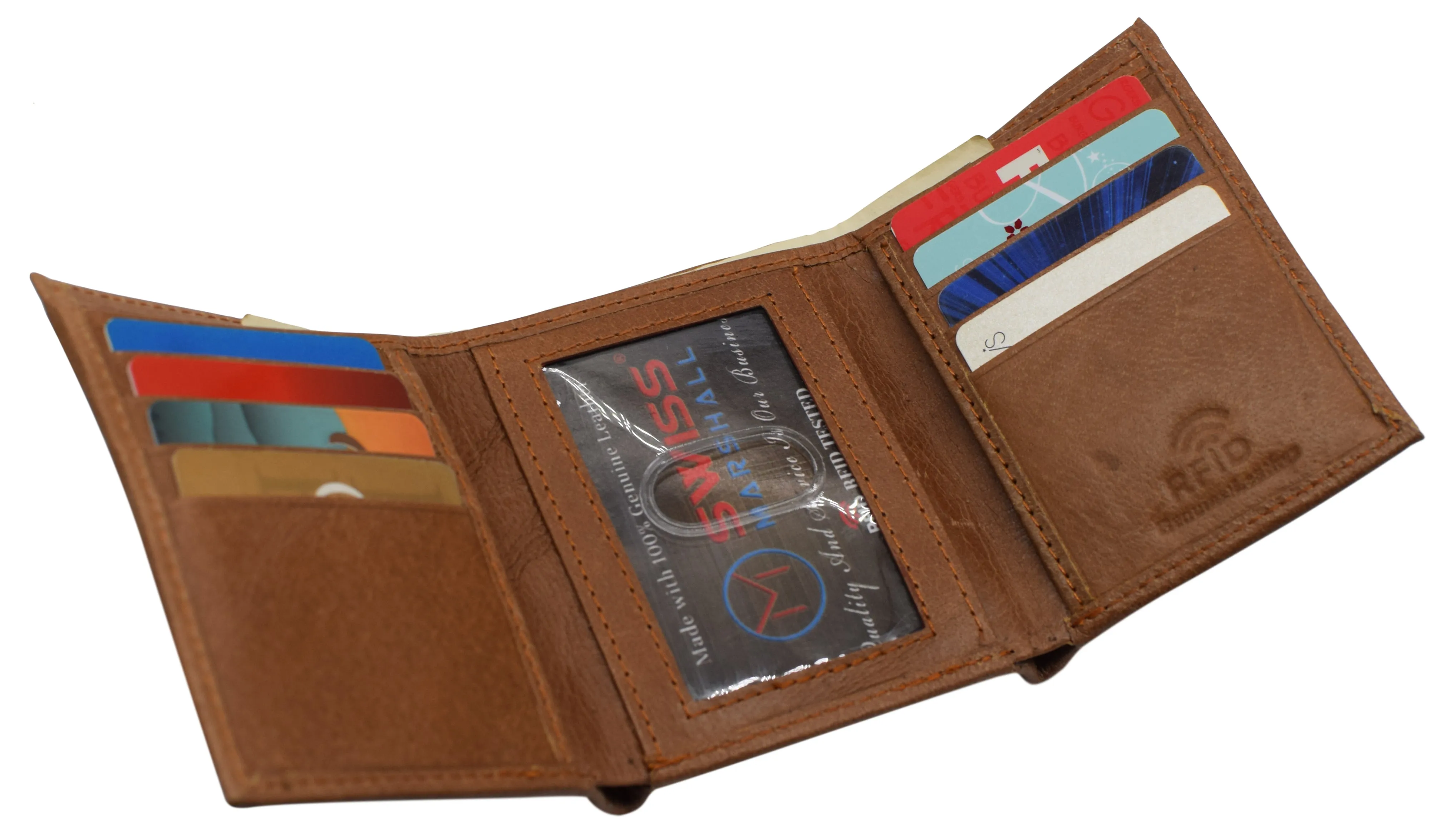RFID Blocking Premium Leather Black Classic Trifold Credit Card ID Wallet Box RFID520055