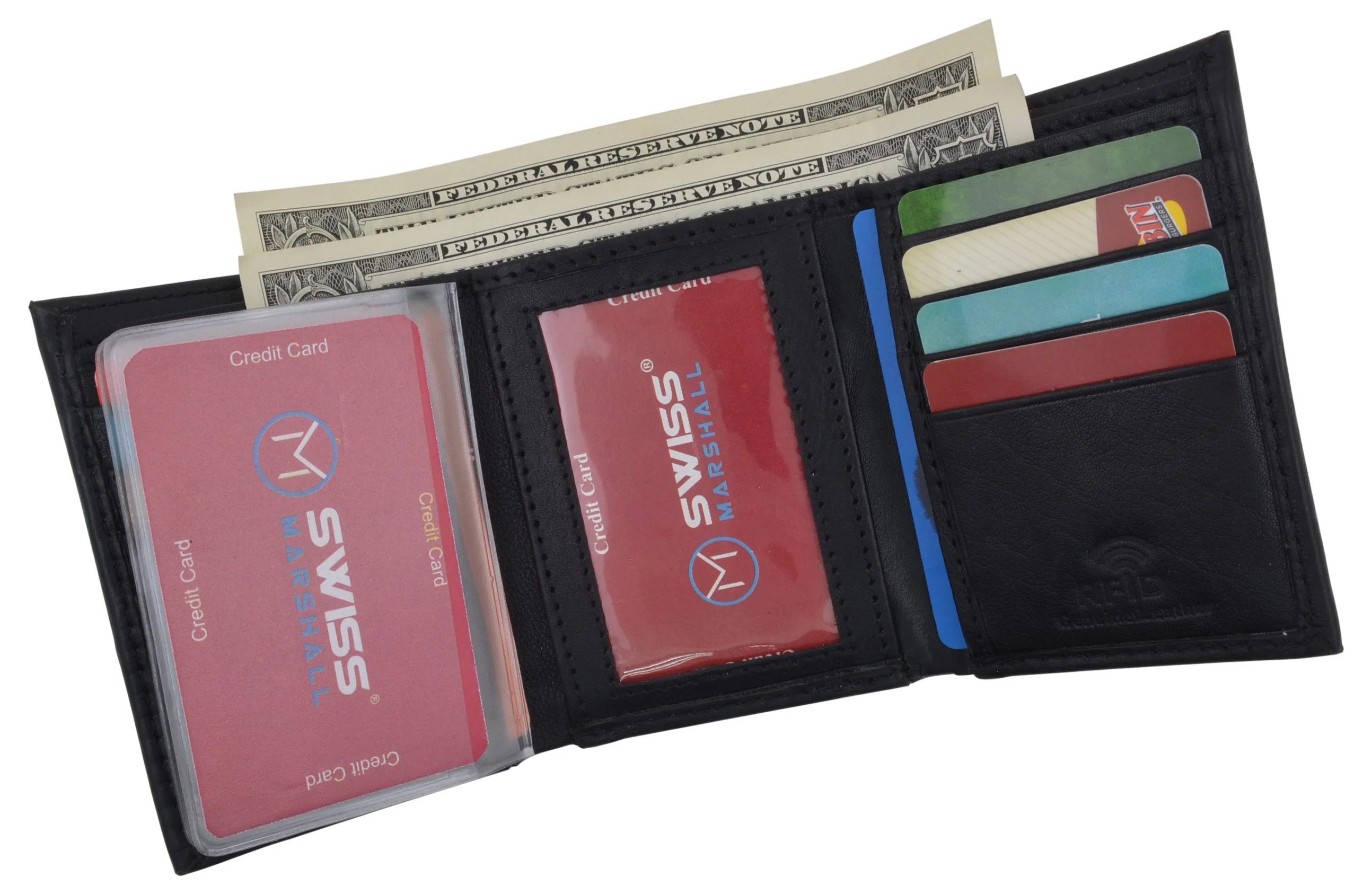 RFID Blocking Premium Leather Black Classic Trifold Credit Card ID Wallet Box RFID520055