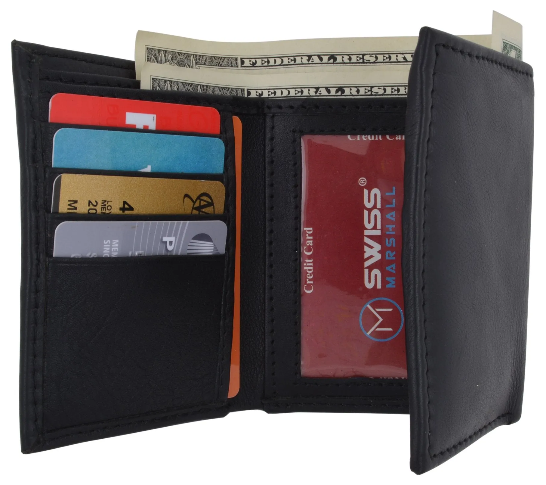 RFID Blocking Premium Leather Black Classic Trifold Credit Card ID Wallet Box RFID520055