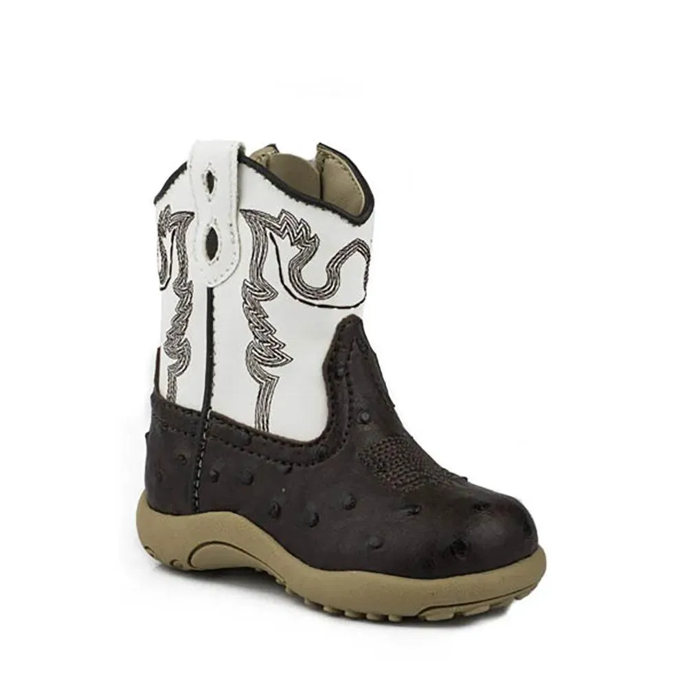 Roper Bump (White/Brown) - Infant Cowboy Booties